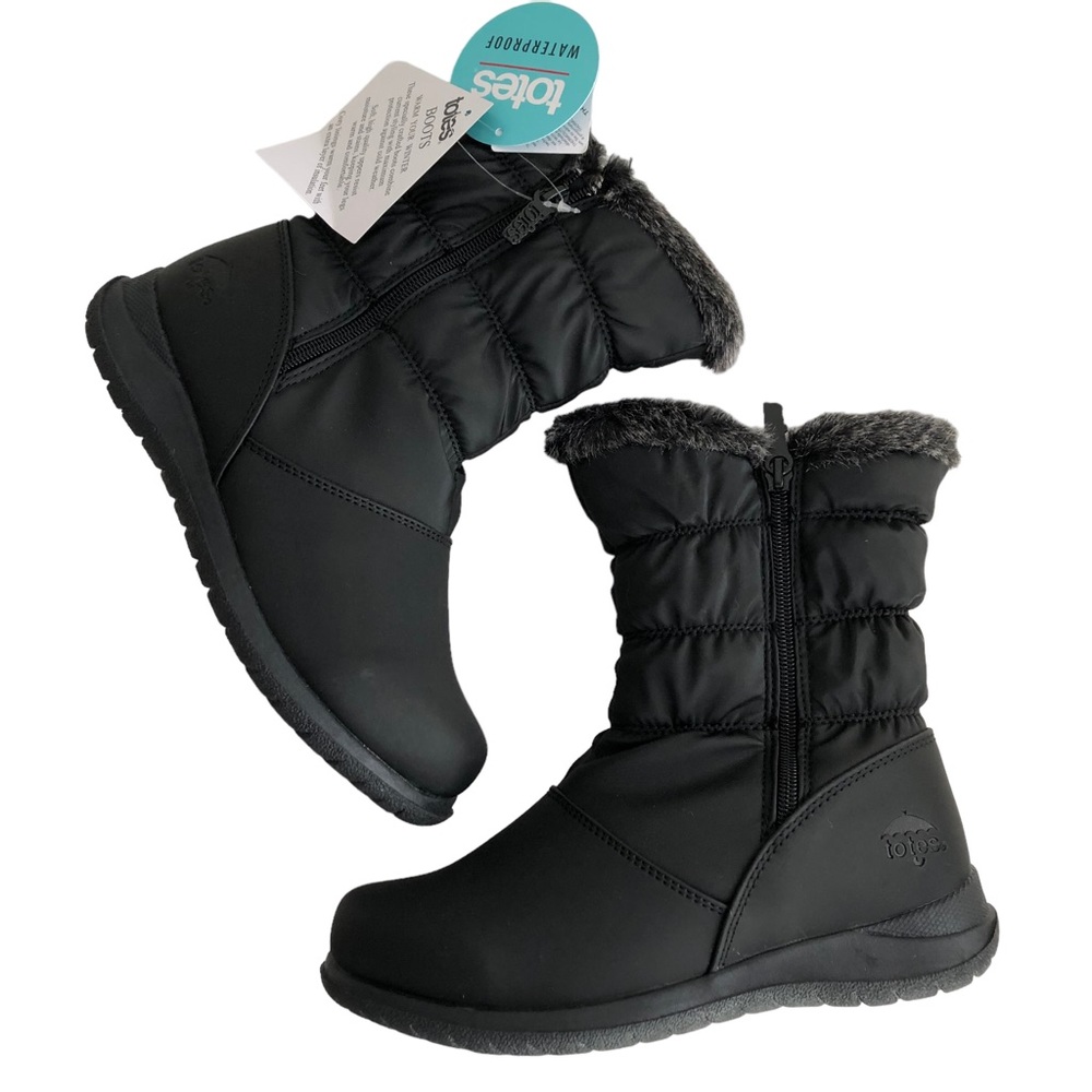 Women’s Totes Joy Black Waterproof Boot Sz 6 Warm Rain Snow Winter Thermolite